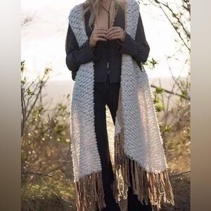 Free People | Women’s Madeline Long Wool Cardigan Vest with Fringe S